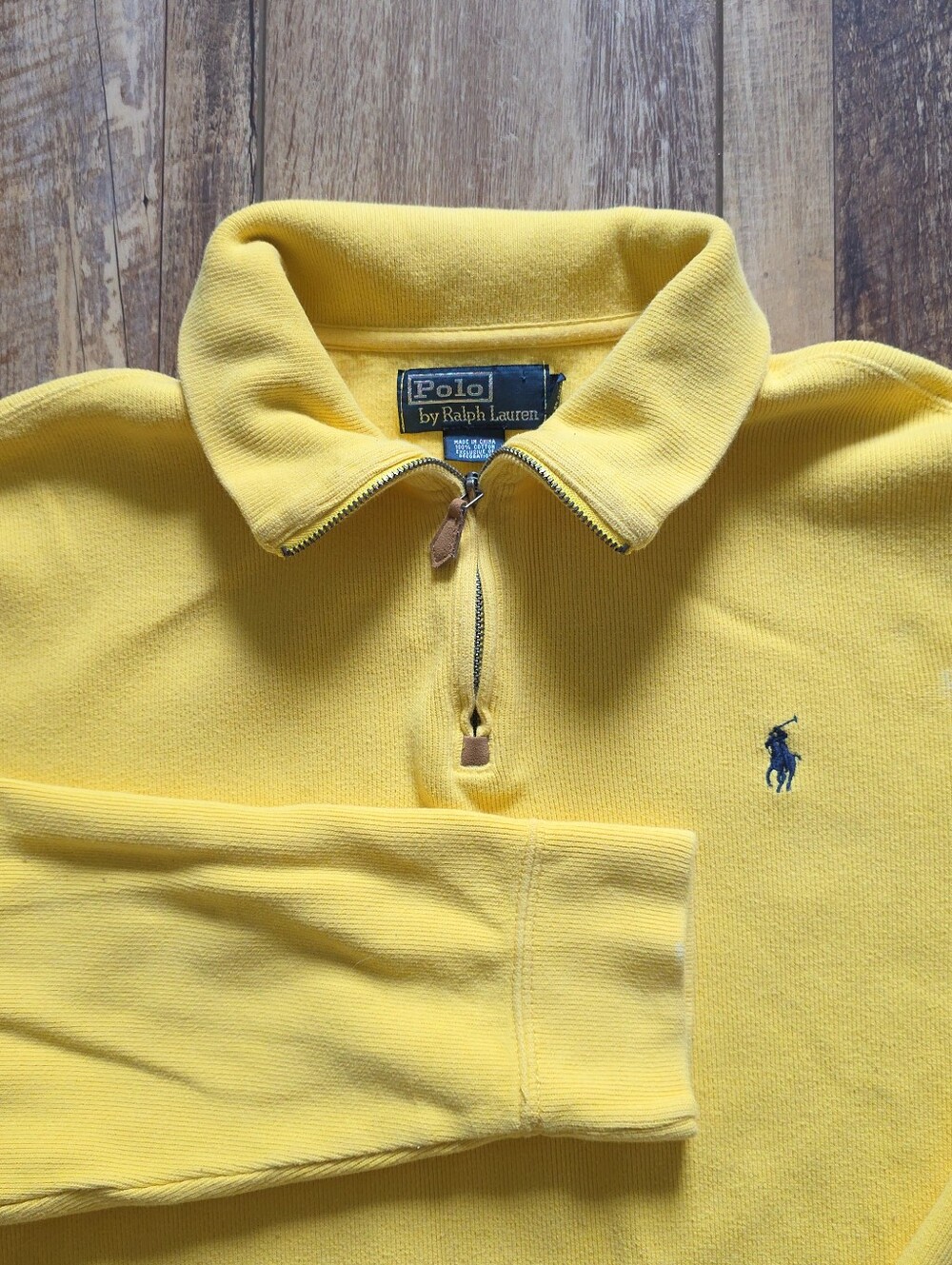 Vintage Y2K Polo Ralph Lauren - Quarter-Zip Cotton Pullover - L - Canary Yellow